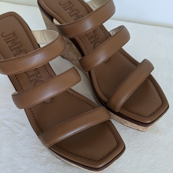 Jimmy Choo Athenia Sandal Strappy Slide Platform Wedge Open Toe Brown EU39 9 NIB - Picture 11 of 16